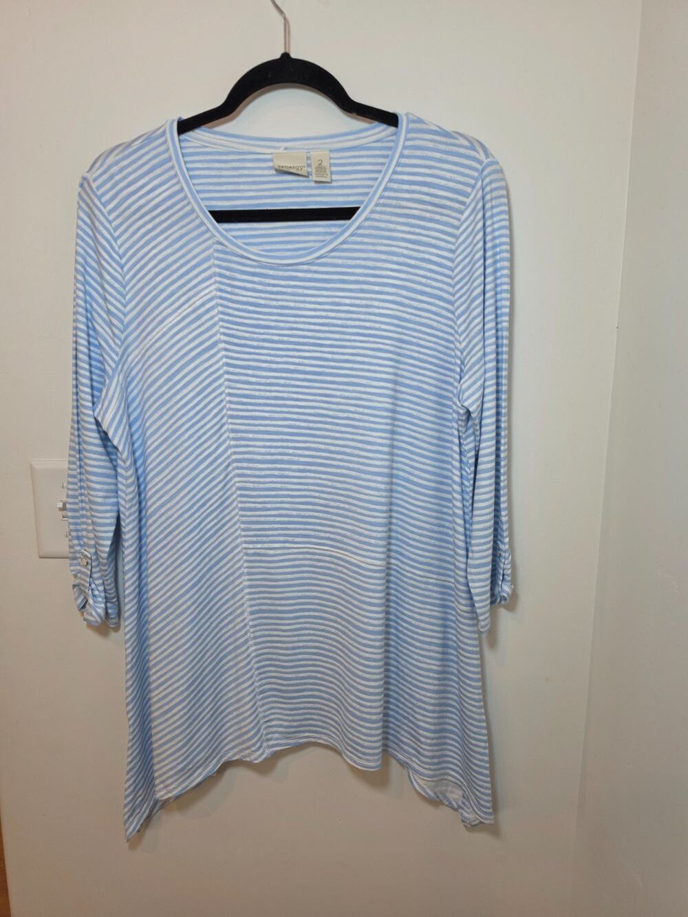Chico's Zenergy Striped Tunic Top Sz 2 US 12 3/4 Sleeves